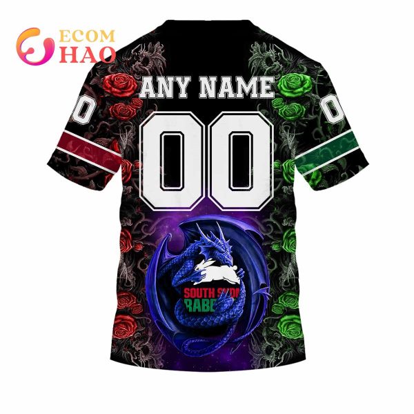 Personalized NRL South Sydney Rabbitohs Rose Dragon 3D Hoodie