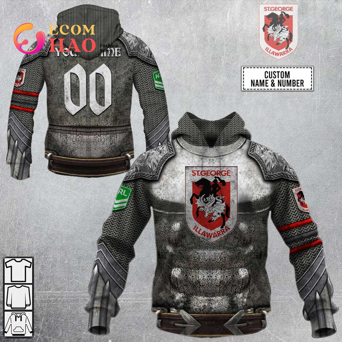 Personalized NRL St. George Illawarra Dragons Armor 3D Hoodie