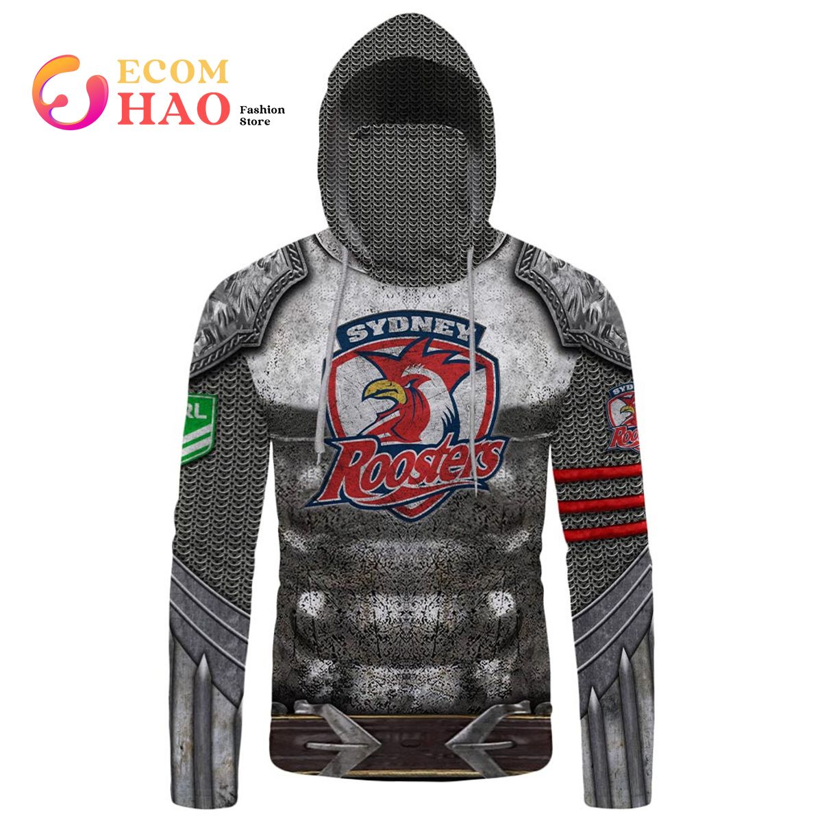 Personalized NRL Sydney Roosters Armor 3D Hoodie