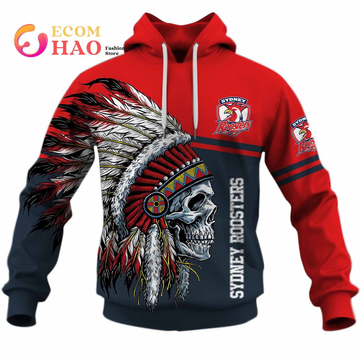 Personalized NRL Sydney Roosters Native Skull 3D Hoodie