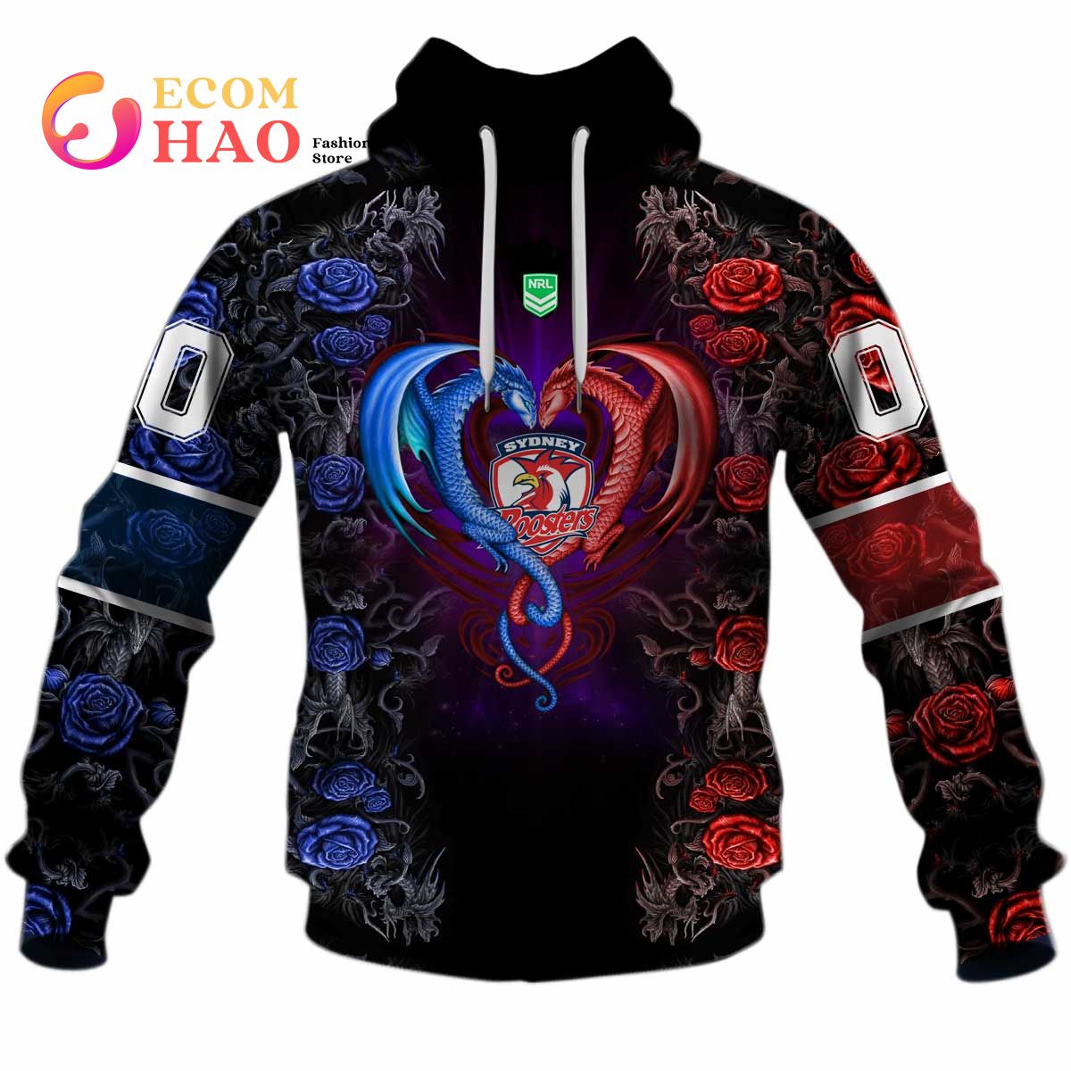 Personalized NRL Sydney Roosters Rose Dragon 3D Hoodie