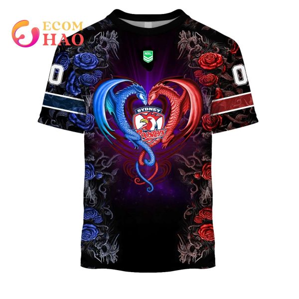 Personalized NRL Sydney Roosters Rose Dragon 3D Hoodie