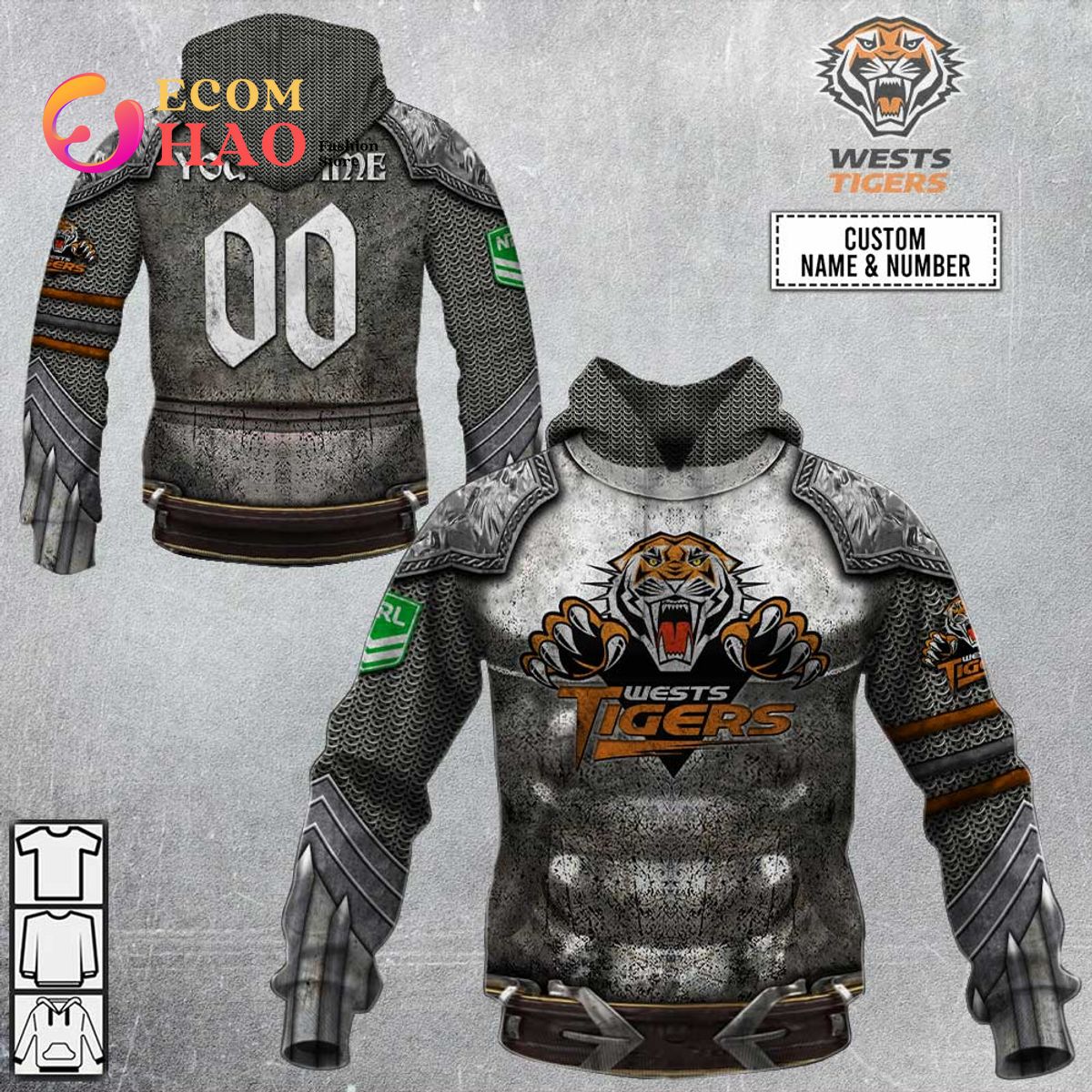 Personalized NRL Wests Tigers Armor 3D Hoodie