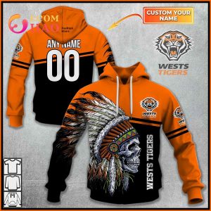 Personalized NRL Wests Tigers Native Skull 3D Hoodie