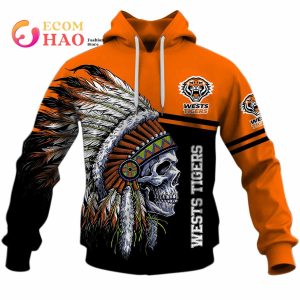 Personalized NRL Wests Tigers Native Skull 3D Hoodie