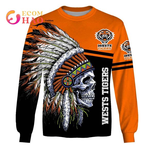 Personalized NRL Wests Tigers Native Skull 3D Hoodie