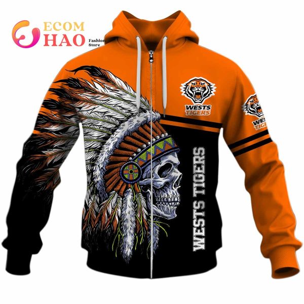 Personalized NRL Wests Tigers Native Skull 3D Hoodie