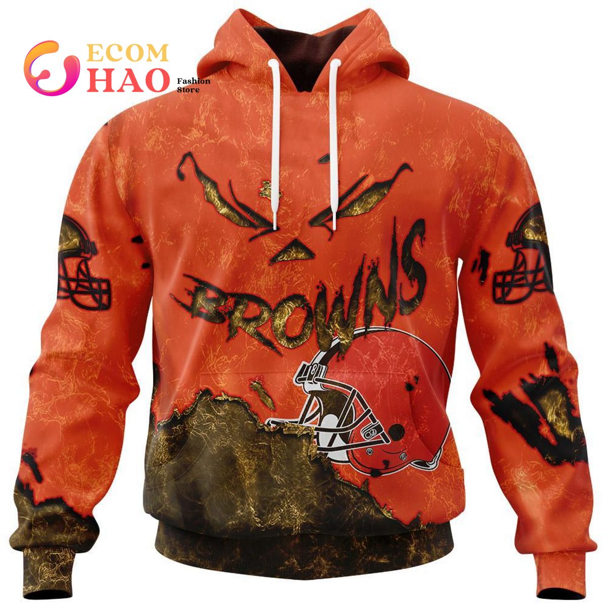 NFL Cleveland Browns Custom Your Name & Number Halloween Style 3D Hoodie -  Ecomhao Store