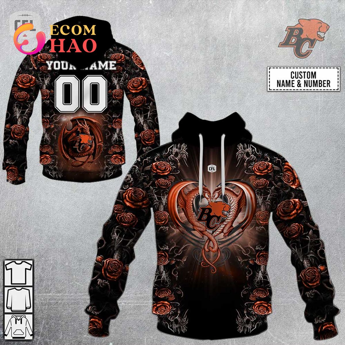 Best Personalized CFL BC Lions Rose Dragon 3D Hoodie