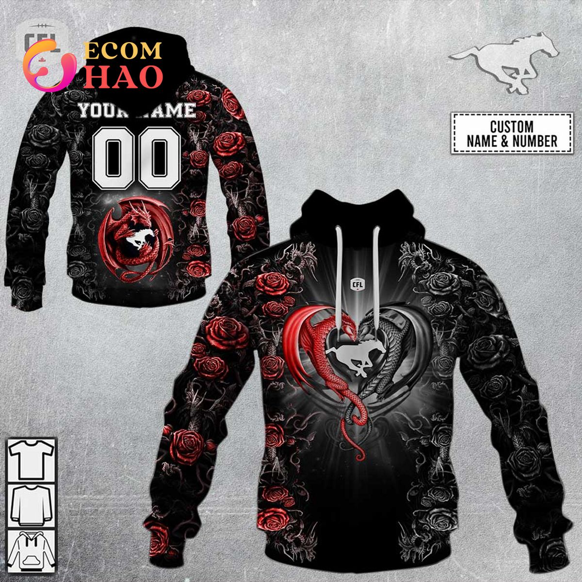 Best Personalized CFL Hamilton Tiger Cats Rose Dragon 3D Hoodie