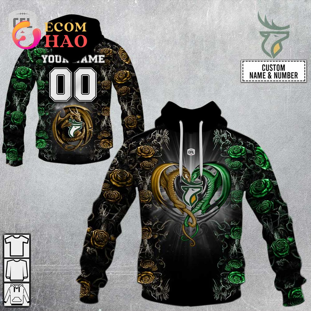 Best Personalized CFL BC Lions Rose Dragon 3D Hoodie