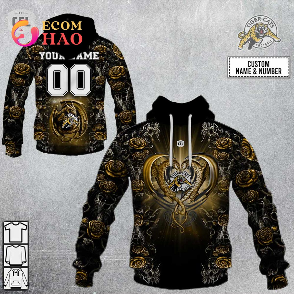 Best Personalized CFL BC Lions Rose Dragon 3D Hoodie