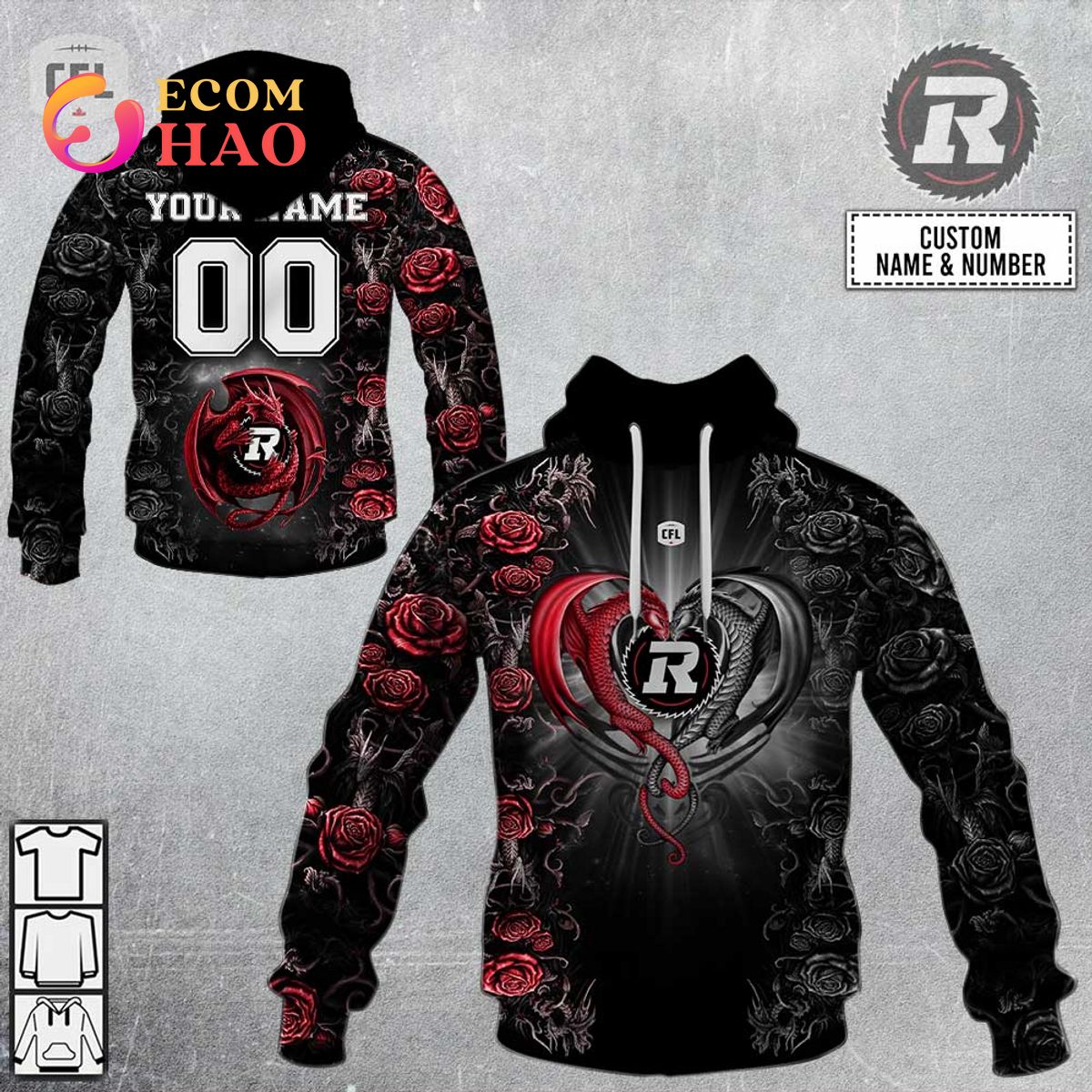 Best Personalized CFL Edmonton Elks Rose Dragon 3D Hoodie