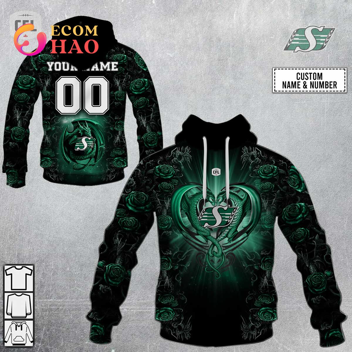 Best Personalized CFL Edmonton Elks Rose Dragon 3D Hoodie