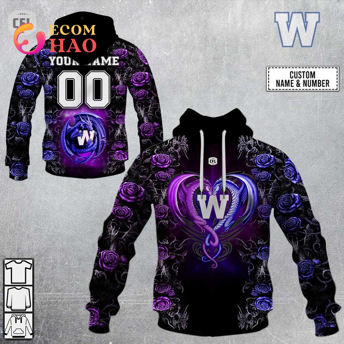 CFL BC Lions Rose Dragon 3D Hoodie