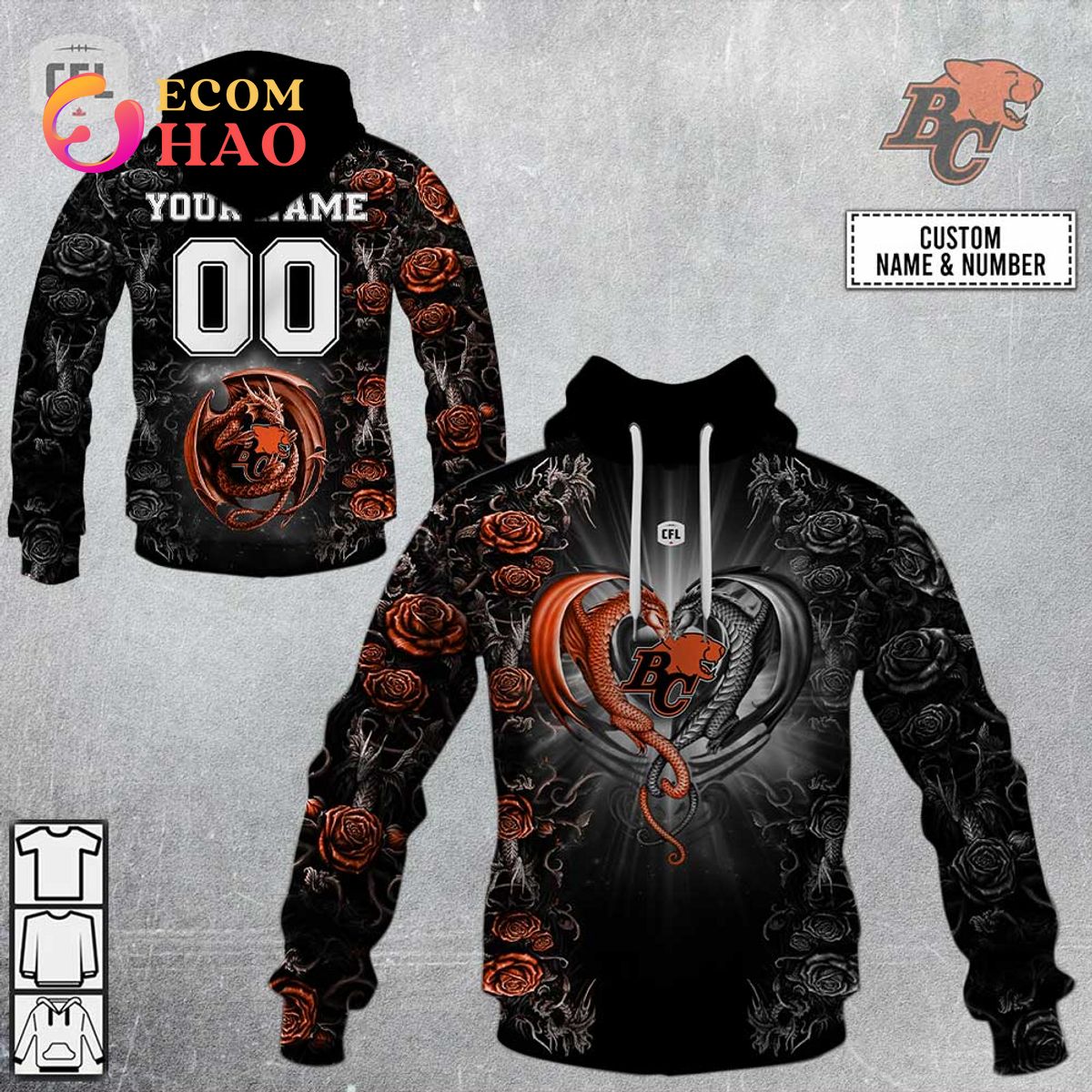 Best Personalized CFL Ottawa Redblacks Rose Dragon 3D Hoodie