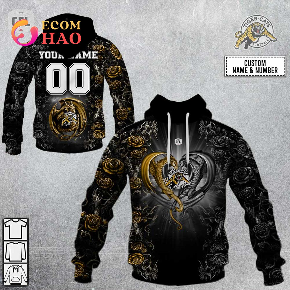 CFL BC Lions Rose Dragon 3D Hoodie