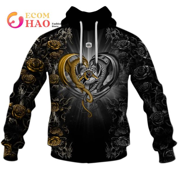 New Personalized CFL Hamilton Tiger Cats Rose Dragon 3D Hoodie