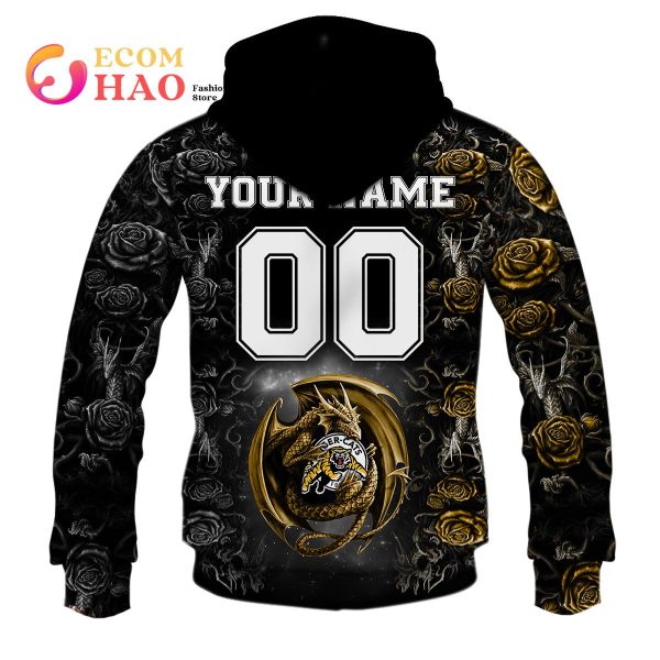 New Personalized CFL Hamilton Tiger Cats Rose Dragon 3D Hoodie