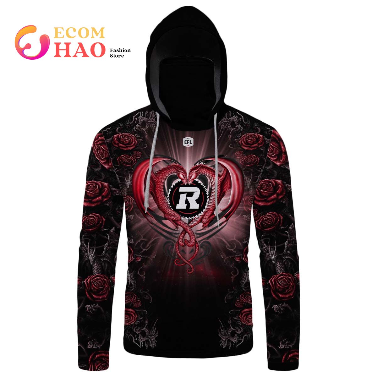 New Personalized CFL Ottawa Redblacks Rose Dragon 3D Hoodie