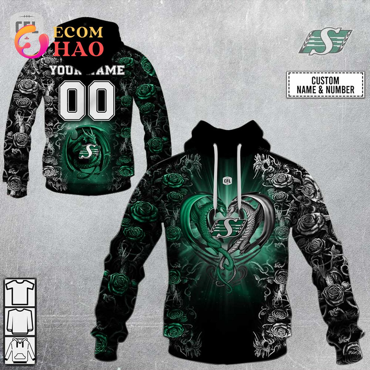 New Personalized CFL Ottawa Redblacks Rose Dragon 3D Hoodie