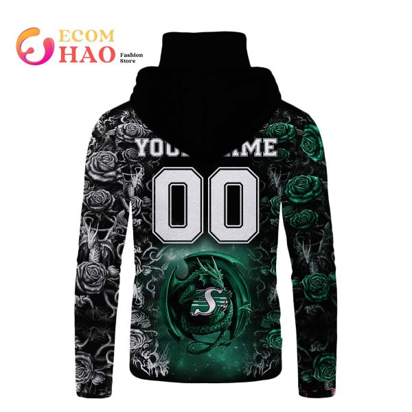 New Personalized CFL Saskatchewan Roughriders Rose Dragon 3D Hoodie