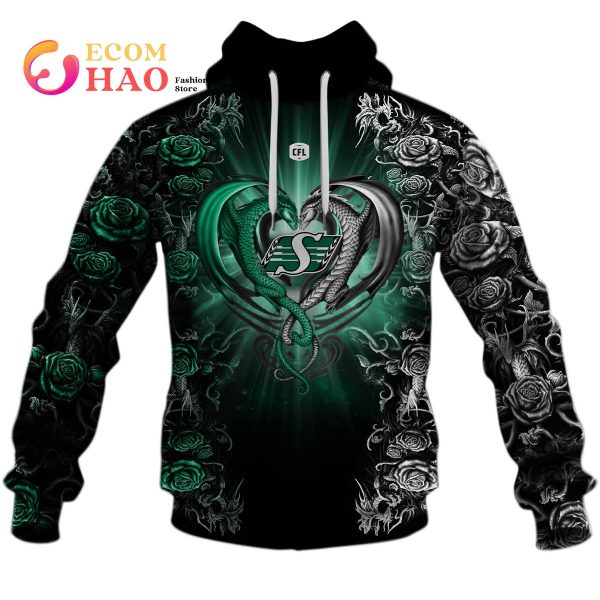 New Personalized CFL Saskatchewan Roughriders Rose Dragon 3D Hoodie