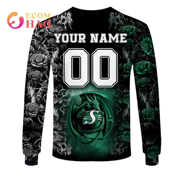 New Personalized CFL Saskatchewan Roughriders Rose Dragon 3D Hoodie