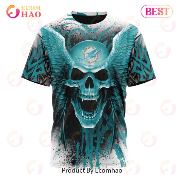 Miami Dolphins Tee Shirts 3D Hand Skull For Men And Women - Freedomdesign