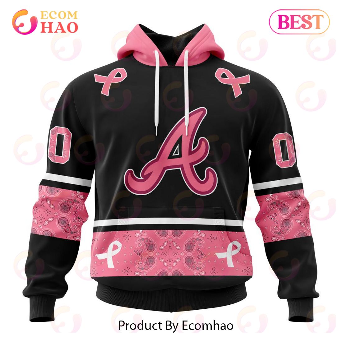 MLB Atlanta Braves Specialized Design In Classic Style With Paisley! IN OCTOBER WE WEAR PINK BREAST CANCER 3D Hoodie