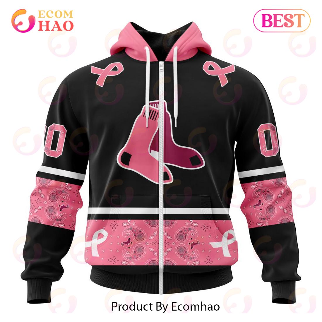 MLB Boston Red Sox Specialized Design In Classic Style With Paisley! IN OCTOBER WE WEAR PINK BREAST CANCER 3D Hoodie