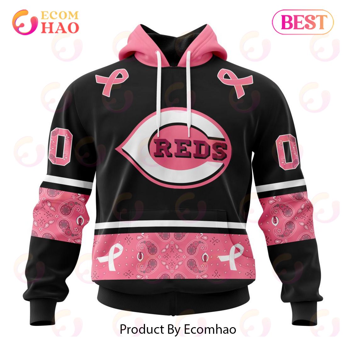 MLB Cincinnati Reds Specialized Design In Classic Style With Paisley! IN OCTOBER WE WEAR PINK BREAST CANCER 3D Hoodie