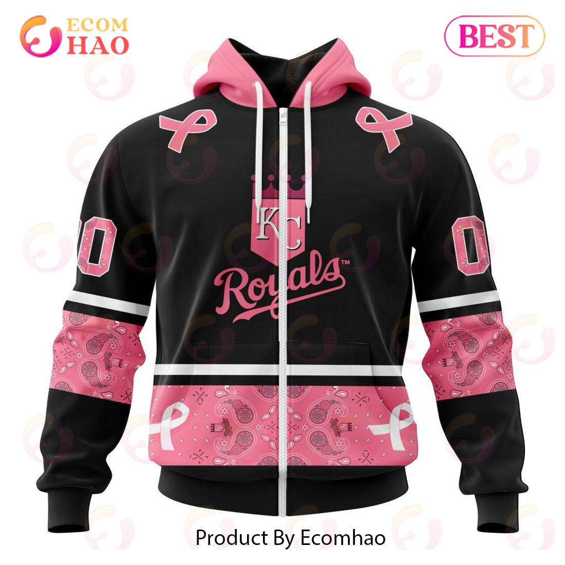 MLB Kansas City Royals Specialized Design In Classic Style With Paisley! IN OCTOBER WE WEAR PINK BREAST CANCER 3D Hoodie