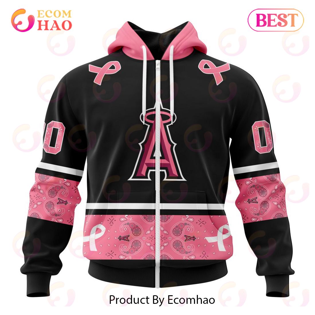 MLB Los Angeles Angels Of Anaheim Specialized Design In Classic Style With Paisley! IN OCTOBER WE WEAR PINK BREAST CANCER 3D Hoodie