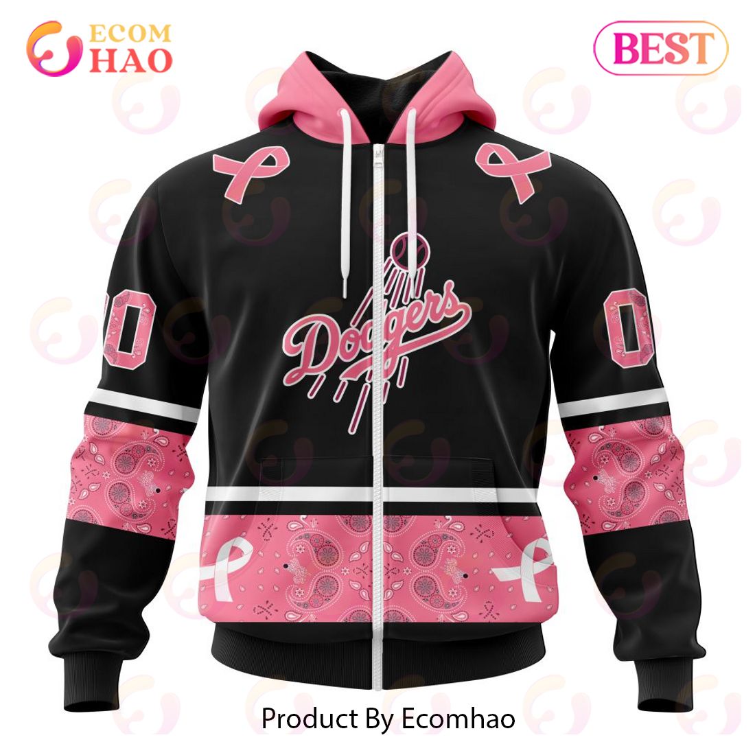 MLB Los Angeles Dodgers Specialized Design In Classic Style With Paisley! IN OCTOBER WE WEAR PINK BREAST CANCER 3D Hoodie