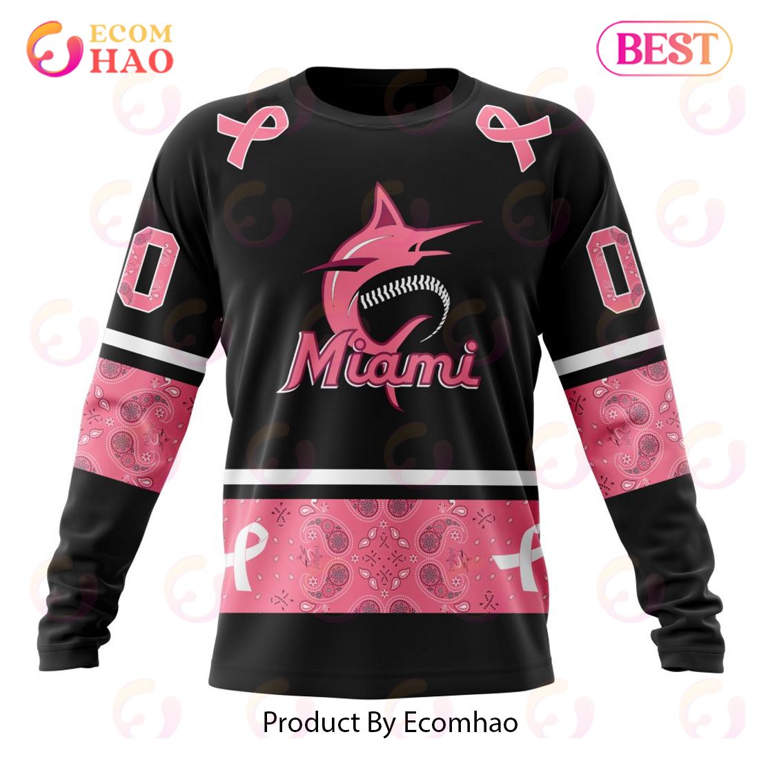 Miami Marlins MLB In Classic Style With Paisley In October We Wear Pink  Breast Cancer Hoodie T Shirt - Growkoc