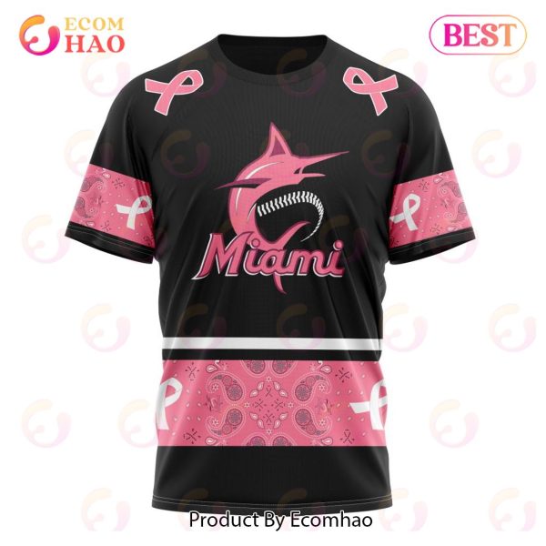 MLB Miami Marlins Specialized Design In Classic Style With Paisley! IN OCTOBER WE WEAR PINK BREAST CANCER 3D Hoodie