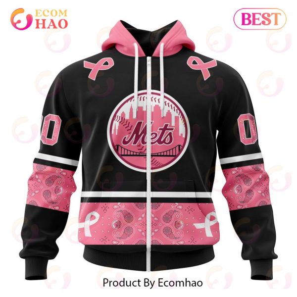 MLB New York Mets Specialized Design In Classic Style With Paisley! IN OCTOBER WE WEAR PINK BREAST CANCER 3D Hoodie