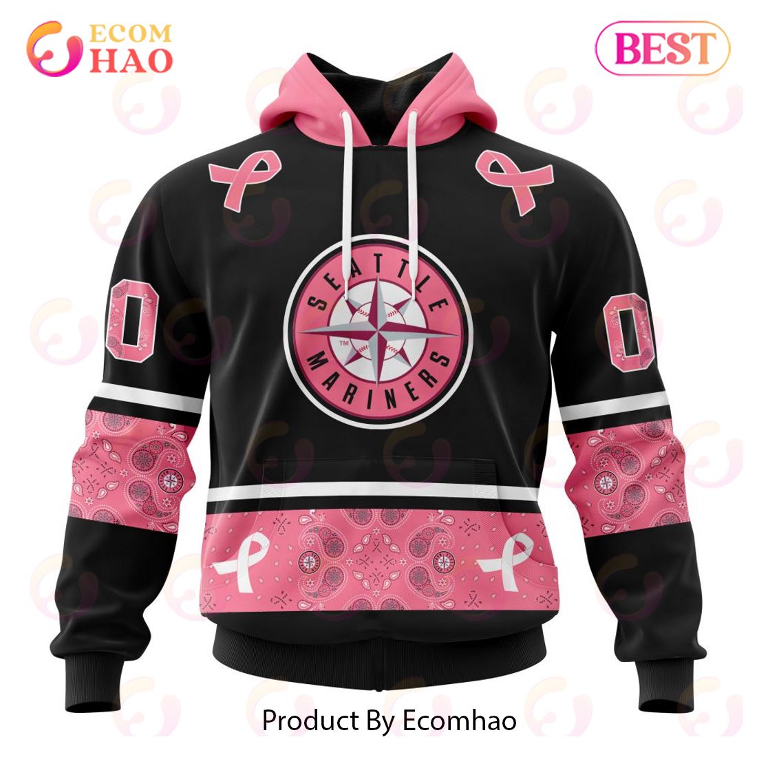 MLB Seattle Mariners Specialized Design In Classic Style With Paisley! IN OCTOBER WE WEAR PINK BREAST CANCER 3D Hoodie