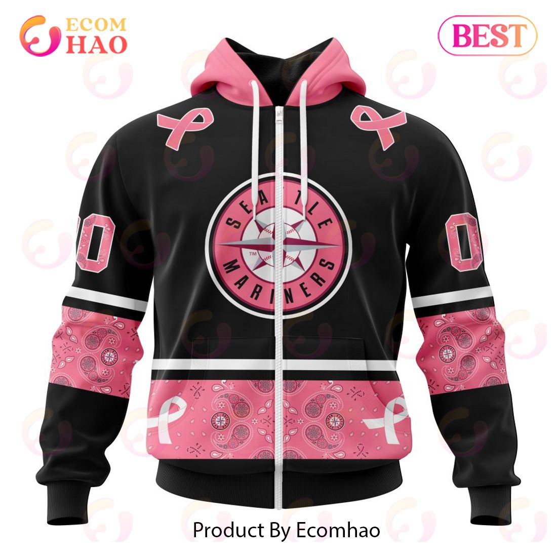 MLB Seattle Mariners Specialized Design In Classic Style With Paisley! IN OCTOBER WE WEAR PINK BREAST CANCER 3D Hoodie