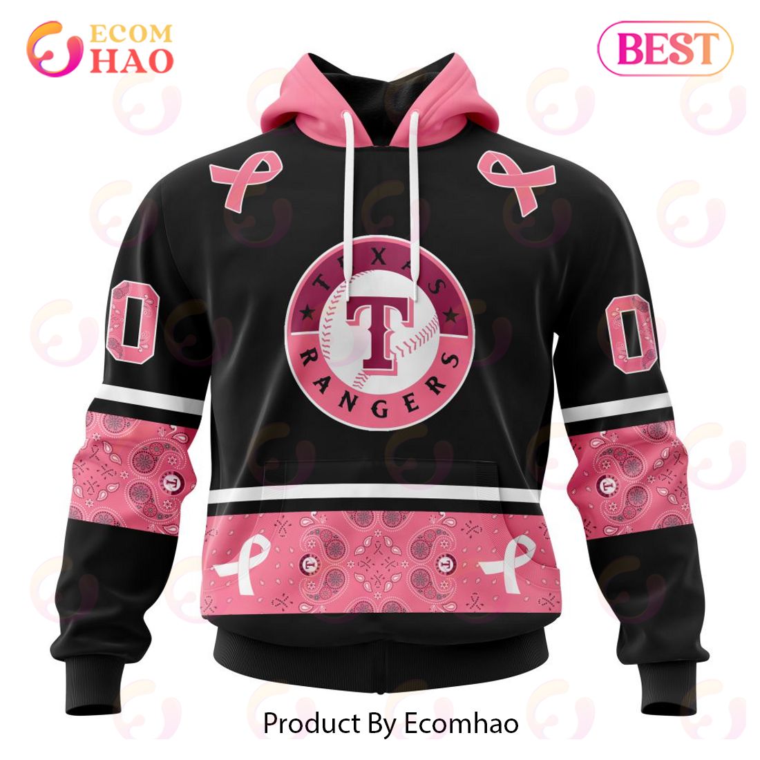 MLB Texas Rangers Specialized Design In Classic Style With Paisley! IN OCTOBER WE WEAR PINK BREAST CANCER 3D Hoodie