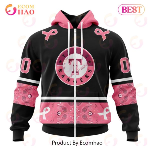 MLB Texas Rangers Specialized Design In Classic Style With Paisley! IN OCTOBER WE WEAR PINK BREAST CANCER 3D Hoodie