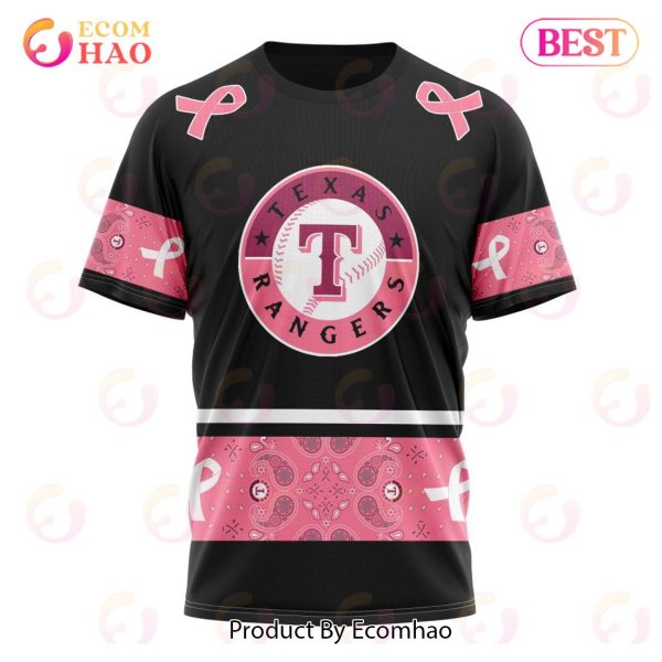 MLB Texas Rangers Specialized Design In Classic Style With Paisley! IN OCTOBER WE WEAR PINK BREAST CANCER 3D Hoodie
