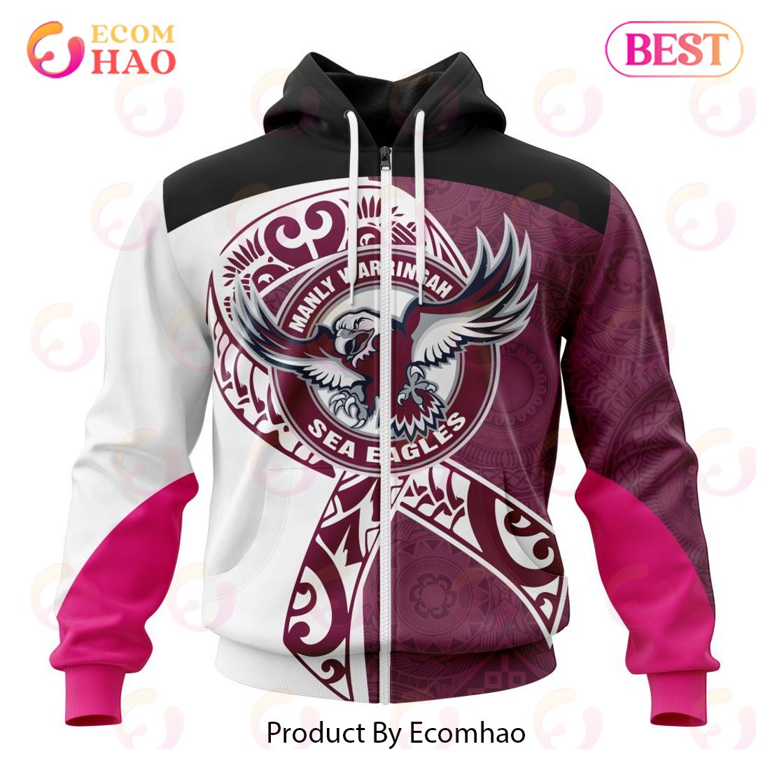 NRL Manly Warringah Sea Eagles Specialized Kits Samoa Fight Cancer 3D Hoodie