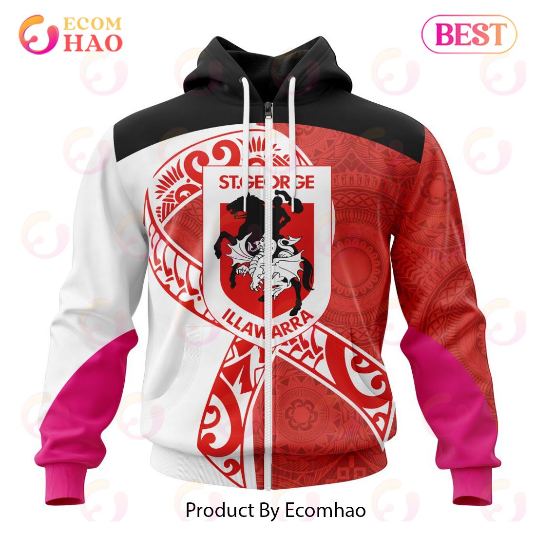 NRL St. George Illawarra Dragons Specialized Kits Samoa Fight Cancer 3D Hoodie