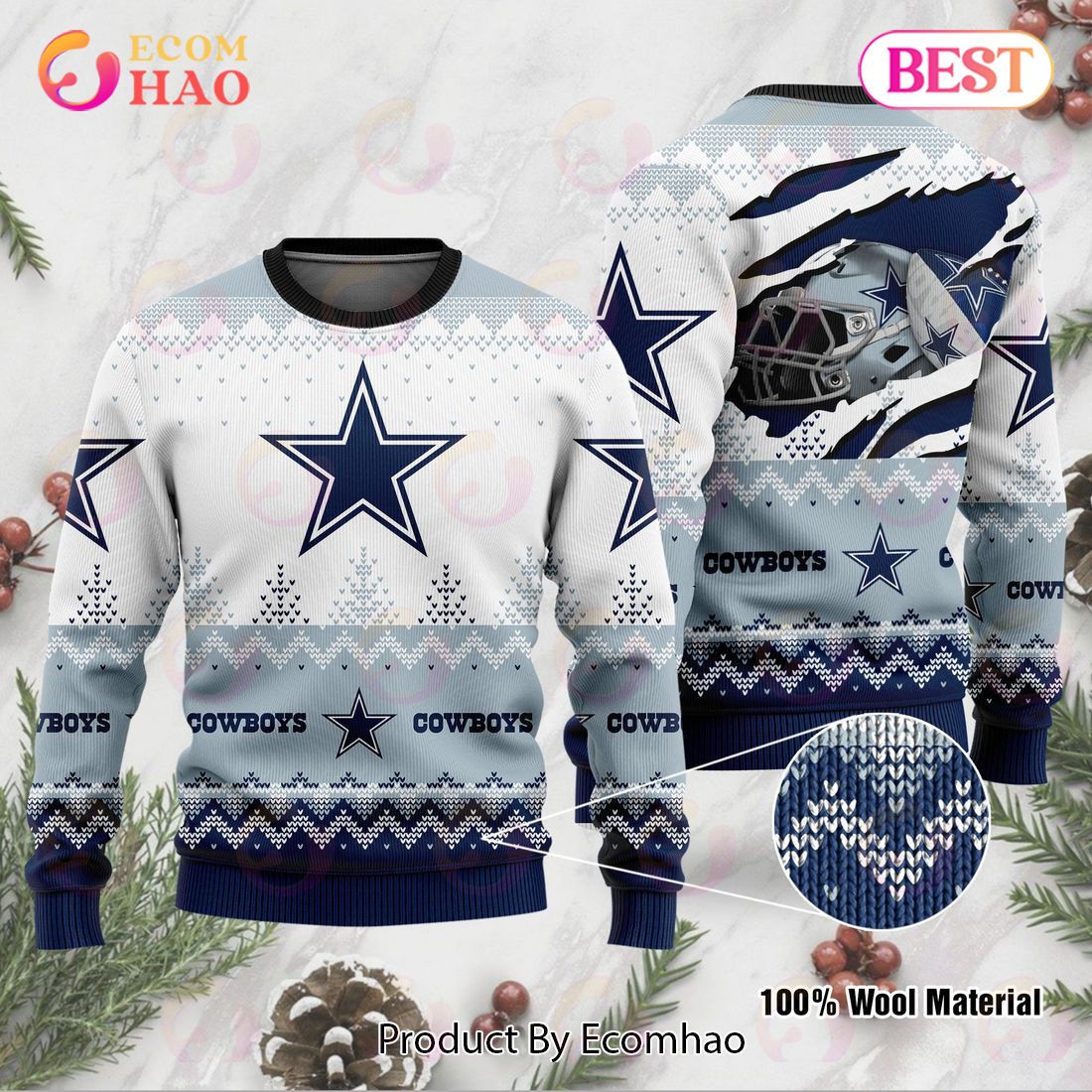 Dallas Cowboys Christmas Forrest Pattern Ugly Christmas Sweater