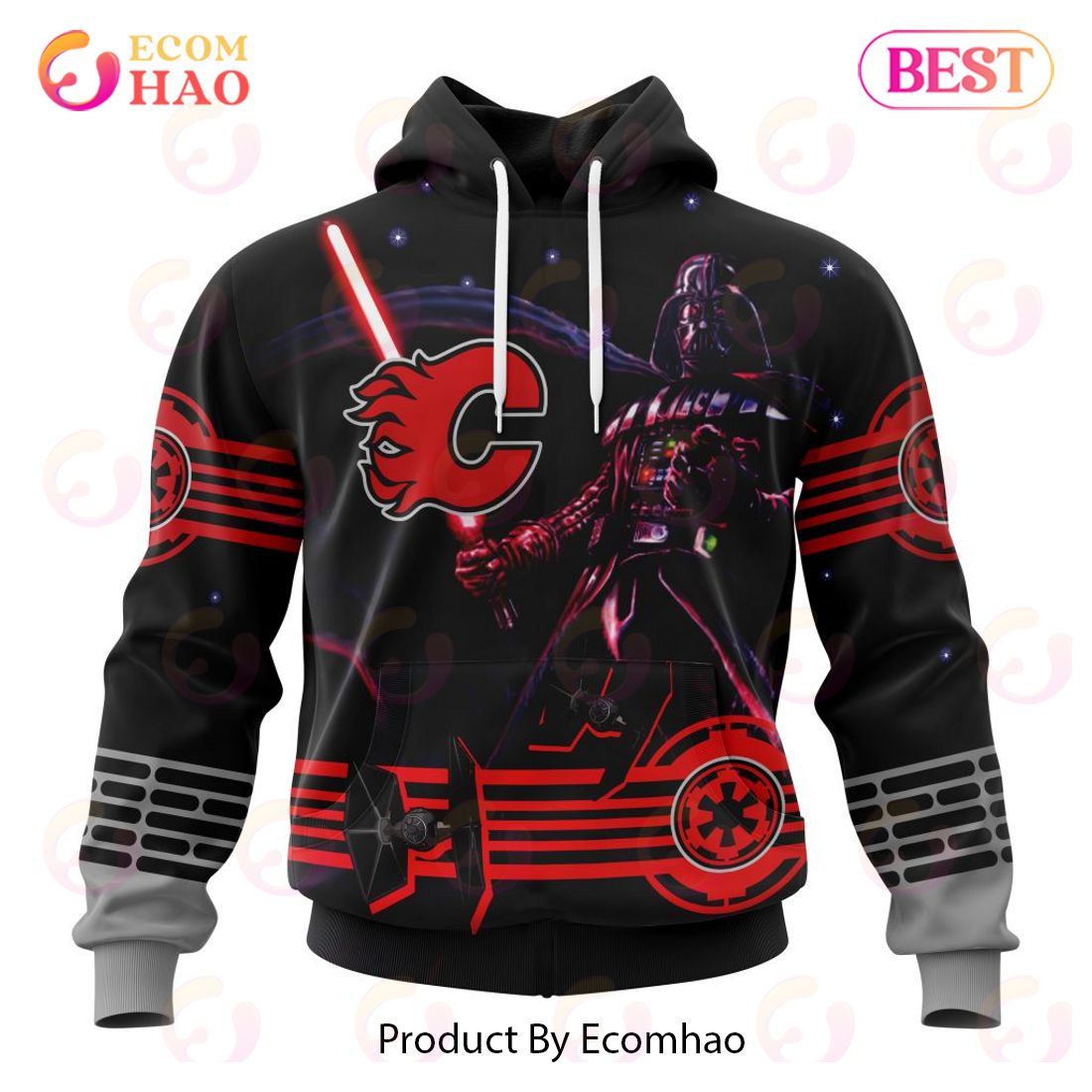 NHL Calgary Flames Specialized Starwar Darth Vader Version Jersey 3D Hoodie