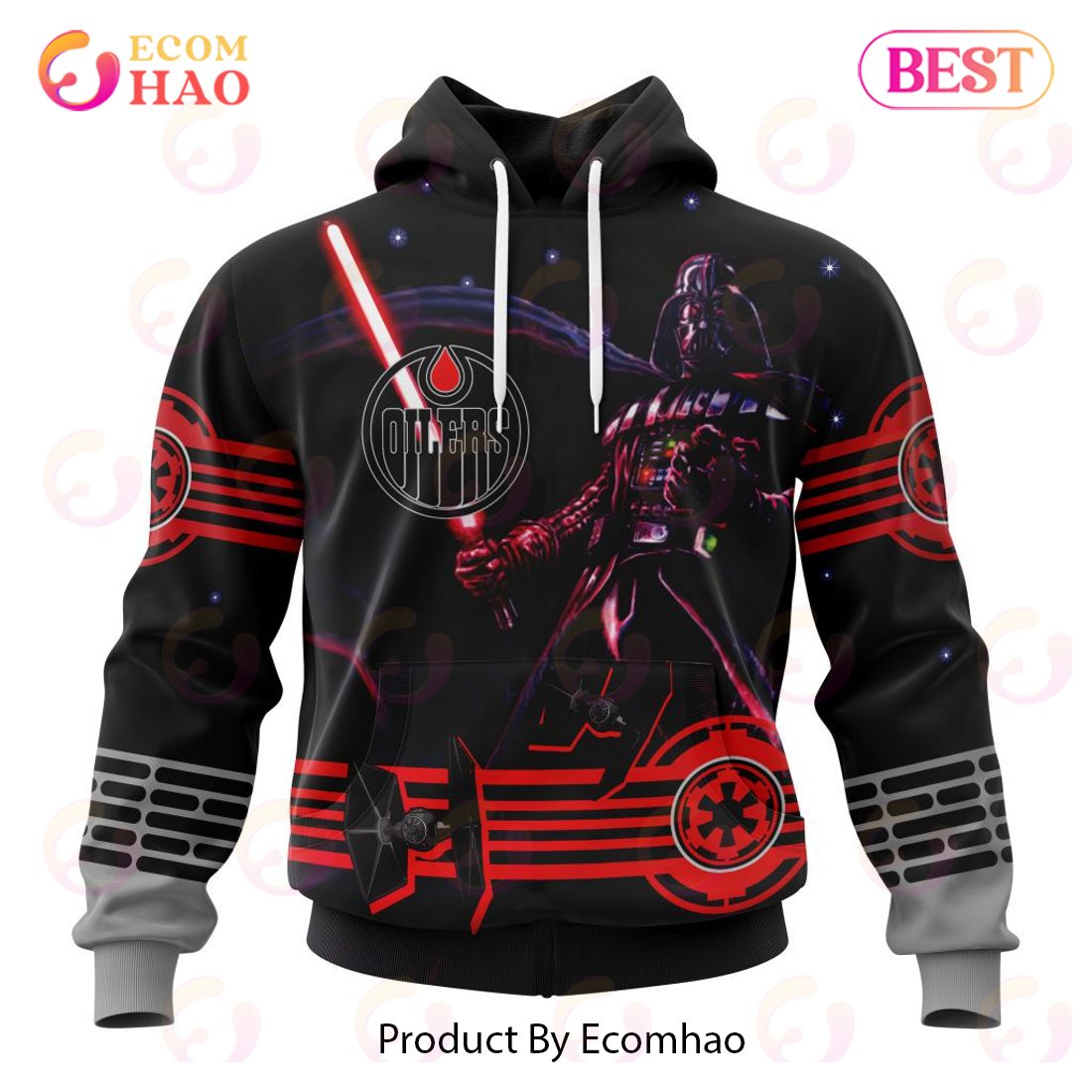 NHL Edmonton Oilers Specialized Starwar Darth Vader Version Jersey 3D Hoodie