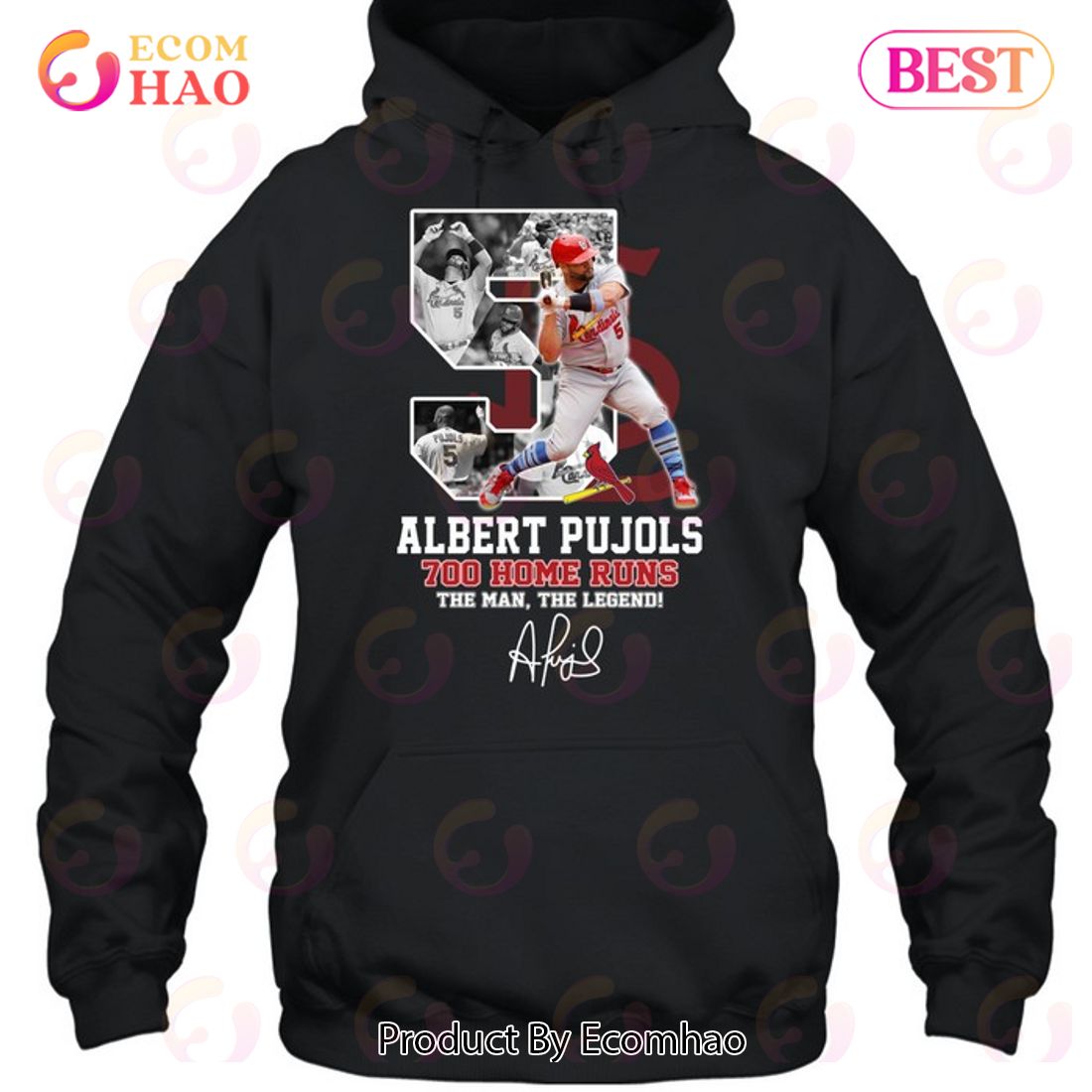 5 Albert Pujols St. Louis Cardinals 700 Home Runs The Man The Legend Signature T-Shirt