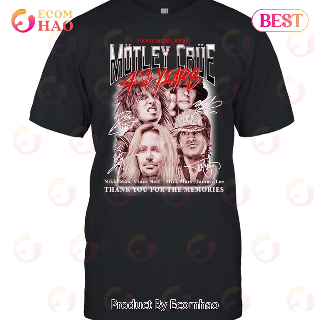 Mötley Crüe 40 Years Thank You For The Memories T-Shirt